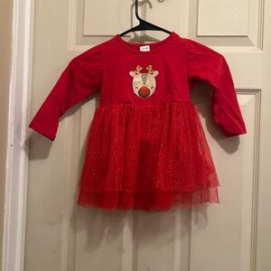 Festive Red long sleeve Tutu Dress with Reindeer Design - size 12-18 months